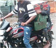 Liquor is being served openly, boxes of liquor are carried on bikes