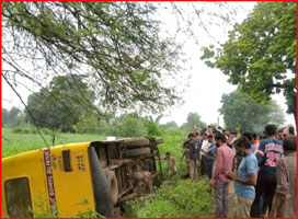 School bus overturned: was passing through a rough road